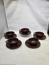 Vtg Roseville Raymor Autumn Brown Cup Saucer Set (5) Ben Seibel MCM Pottery 151L