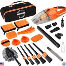 17Pcs Car Cleaning Kit with Vacuum, Brushes, Towels & Windshield Tools