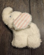 Vintage Pink/White Elephant Musical Wind-Up Plush Toy Plays Wish Upon A Star