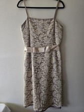 Talbots Floral Lace Tan Sleeveless Cocktail Dress Satin Bow Elegant Formal SzMed