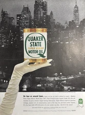 1959 Quaker State Motor Oil Super Blend Midtown New York Park Vintage Print Ad