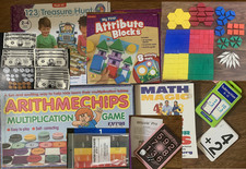Lot of 11 Math Manipulatives  Math Games  Book Home School and Math Classrooms