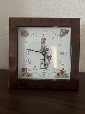 BRYN PARRY Vintage Jack Russell Dog Mantle/Desk Clock, Made In England 6'' Tested