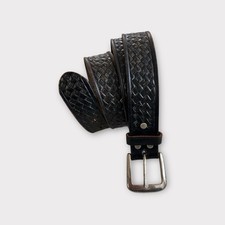 vintage USA made TOOLED buckle belt 42 black FULL GRAIN leather 42 44 46