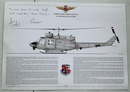 Italian Navy 4th Helicopter Group Limited Ed Poster 83/500 Signed Bell AB-204