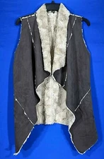 DOUBLE ZERO Mocha VEGAN SUEDE Sleeveless FAUX FUR LINED Draped OPEN-FRONT Vest S