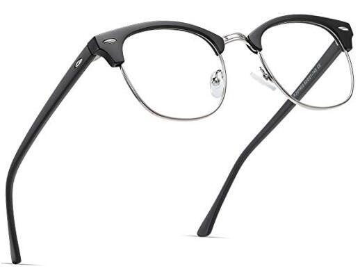 Blue Light Blocking Glasses Vintage Half A1-matte Black Silver Frame Clear