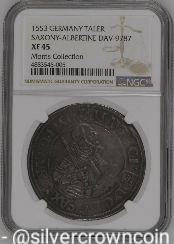 SCC Saxony Albertine Thaler 1553 ANB. DAV-9787. Silver Crown Dollar Taler coin. - Image 3 of 4
