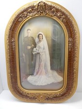 WW1 AUSTRALIAN DIGGER SOLDIER WEDDING PHOTOGRAPH PORTRAIT DOMED GLASS GILT FRAME
