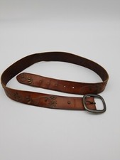 Fossil Brown Studded Vine Embroidered Leather Belt Sz M