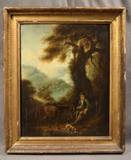 19th Century Beautiful Landscape with a Man His Horse and a Dog