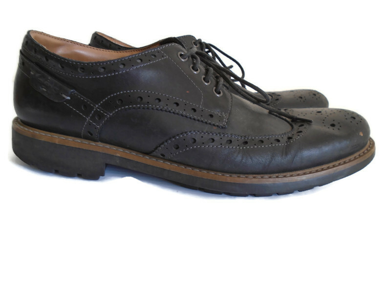 SAOLA Clarks Wingtip Oxford scarpe eleganti uomo taglia 12 pelle nera