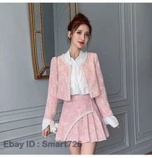 Sweet Two Piece Set Women Short Jacket Coat Pleated Skirt Set Two Piece Outfits