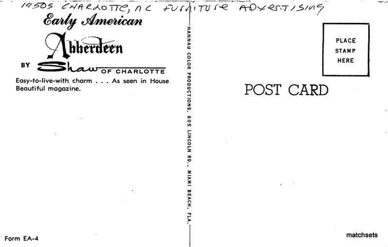 1950s Early American Abberdeen Furniture Advertising Hannau postcard 7962