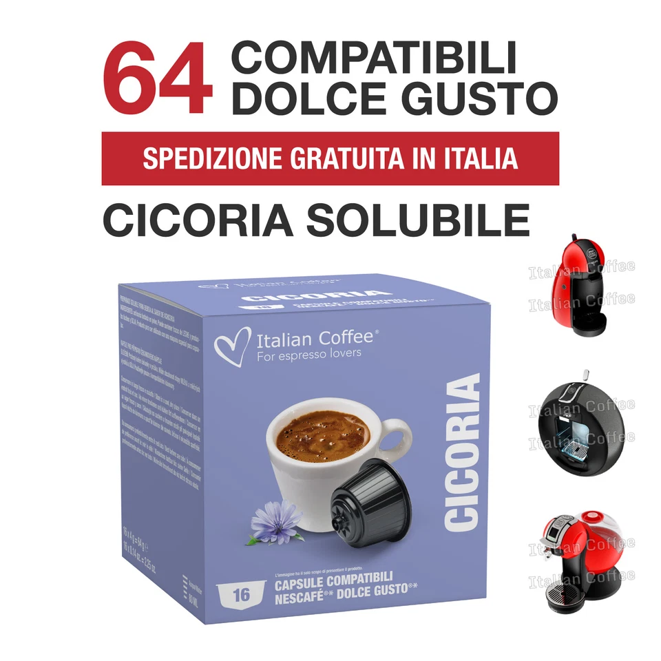 64 Capsule Cicoria solubile Italian Coffee compatibili Nescafé Dolce Gusto