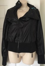 Women's Jacket Bench Zip Up Glossy Black Jacket Coat Size S 8-10uk