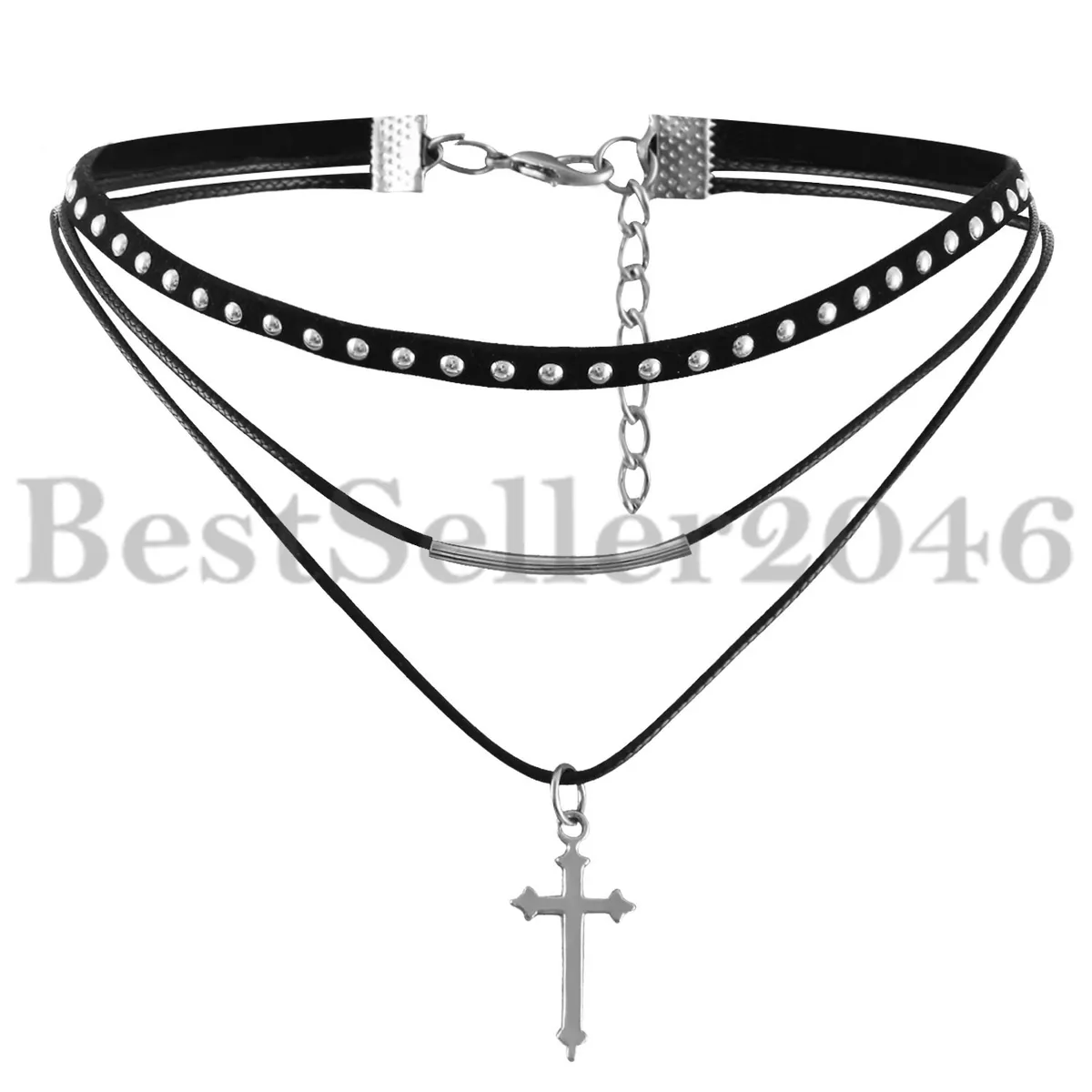 Retro Gothic Black Velvet Choker Collar Cross Pendant Chain Necklace Jewelry