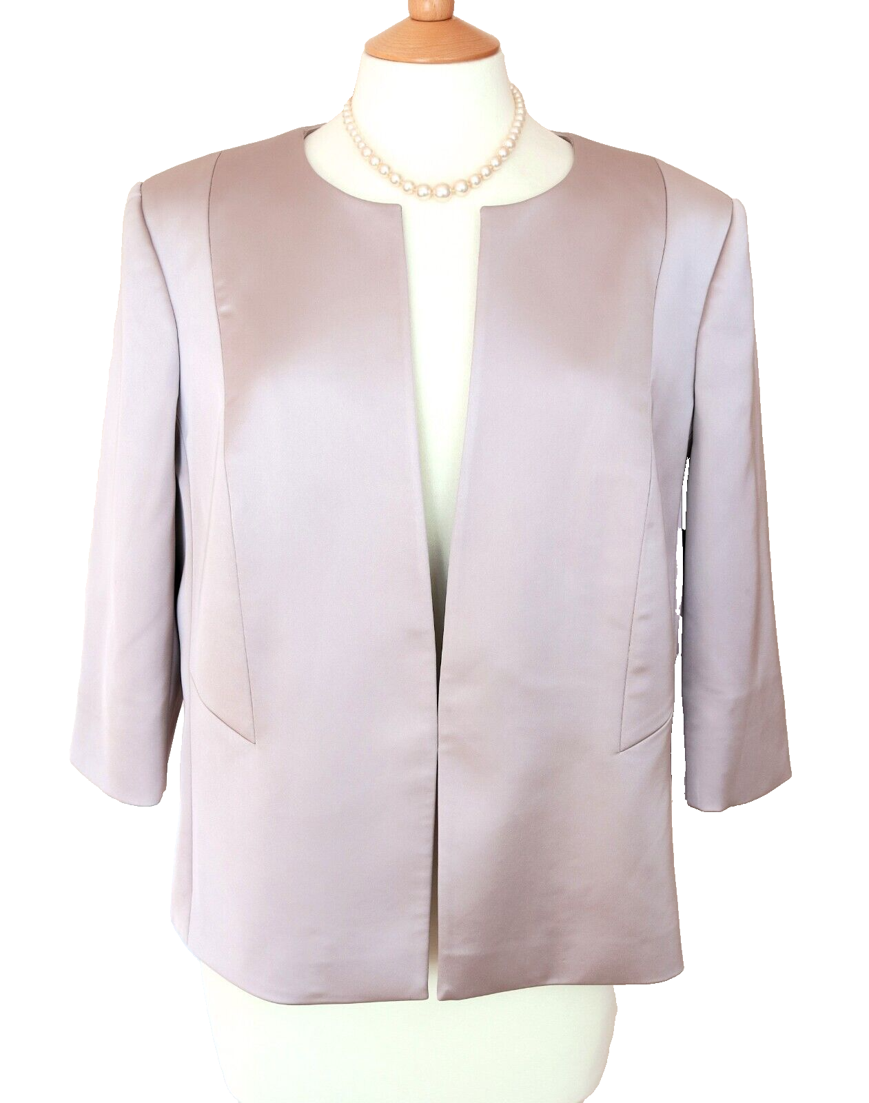 Jacques Vert Edge to Edge Champagne Blush Sateen Jacket 3/4Sleeves UK20 Pristine