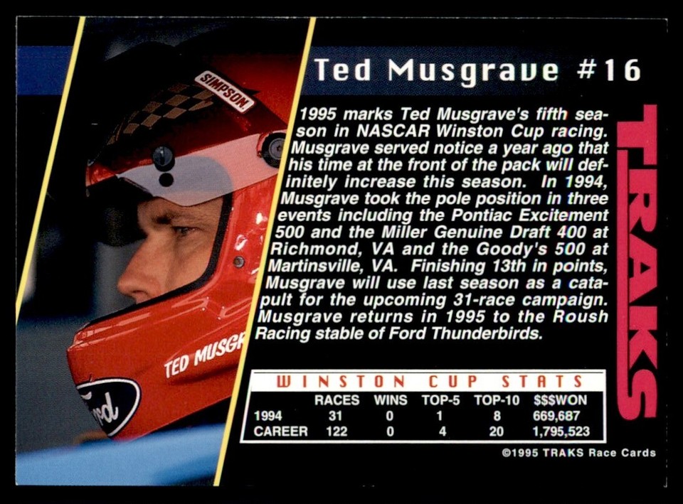 1995 Traks Ted Musgrave Roush Racing #16 1098 | eBay