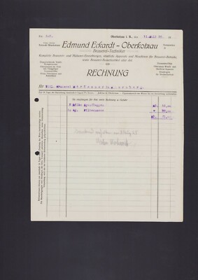 Oberkotzau, invoice 1928, Edmund Eckardt brewery technician