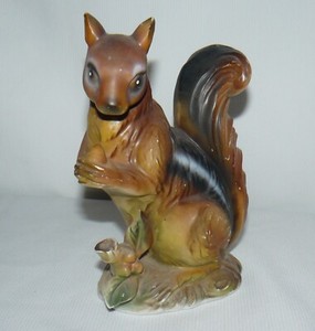 Bisque Brown Squirrel 7" Holding Acorn Hand Painted Figurine