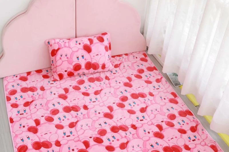 Kirby Cartoon Red Soft Blanket Bedding Set with Pillowcase and Quilt Throw