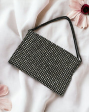 Black Silver Rhinestone Formal Evening Bag Shimmer Sparkly Purse Glam Cocktail