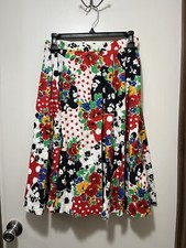 Vintage Unbranded Midi Skirt Women s Floral Cotton Red Black White Cobalt Dots