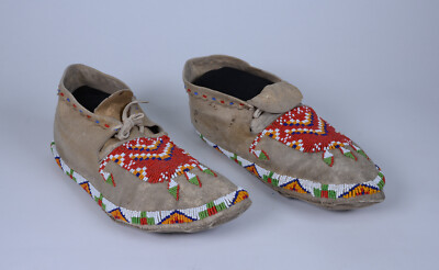 Plains Hide Beaded Moccasins; 10'' ; Early 20th Century