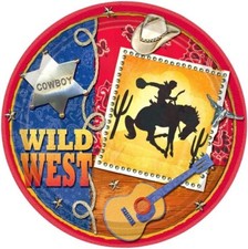 Wild West Birthday Party Plates, 10.5" Cowboy/Bronco/Guitar/Hat/Rope 8 Ct Dinner