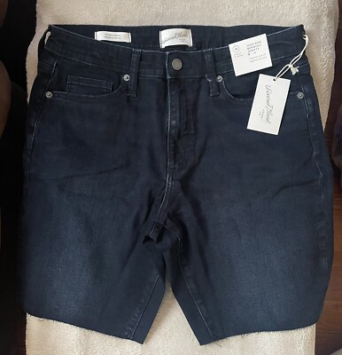 Universal Thread Womens BLACK High Rise Bermuda Jean Shorts Size 12 Slim Leg 31 