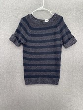 Ann Taylor Women's Sweater Shirt Striped Blue Gray Size Small Short Sleeve Linen