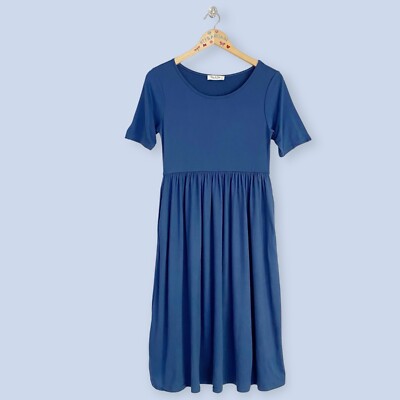 empire waist pocket dress Textured Rayon - Caftan Pocket Dress - Cobalt