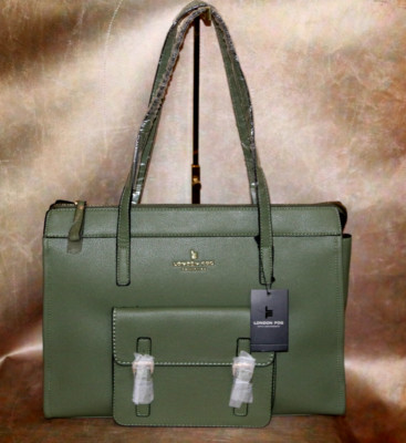 2 LONDON FOG NEW VEGAN PEBBLE TOTES IN OLIVE GREEN-EXCELLENT CARRYALL FOR TRAVEL