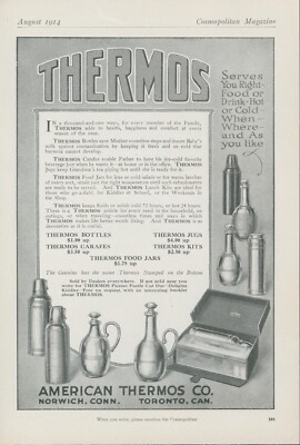 1914 American Thermos Food Drink Hot Cold When Where You Like Lunch Box Ad CO8