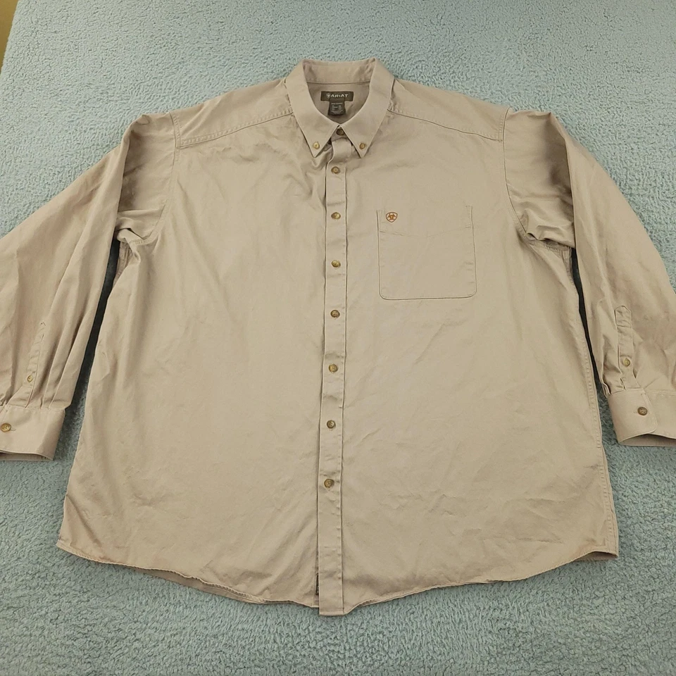 Ariat Shirt Mens 3XL Tan Solid Twill Classic Button Front Long Sleeve Cotton - Image 3 of 4
