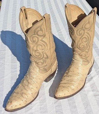 Vintage Dan Post Full Quill Ostrich Cowboy Boots Men's 10.5 D Cream 16903