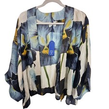 One Hundred Stars Womens Floral Pansy Mini Kimono Open Front OS Boho Artsy Flowy