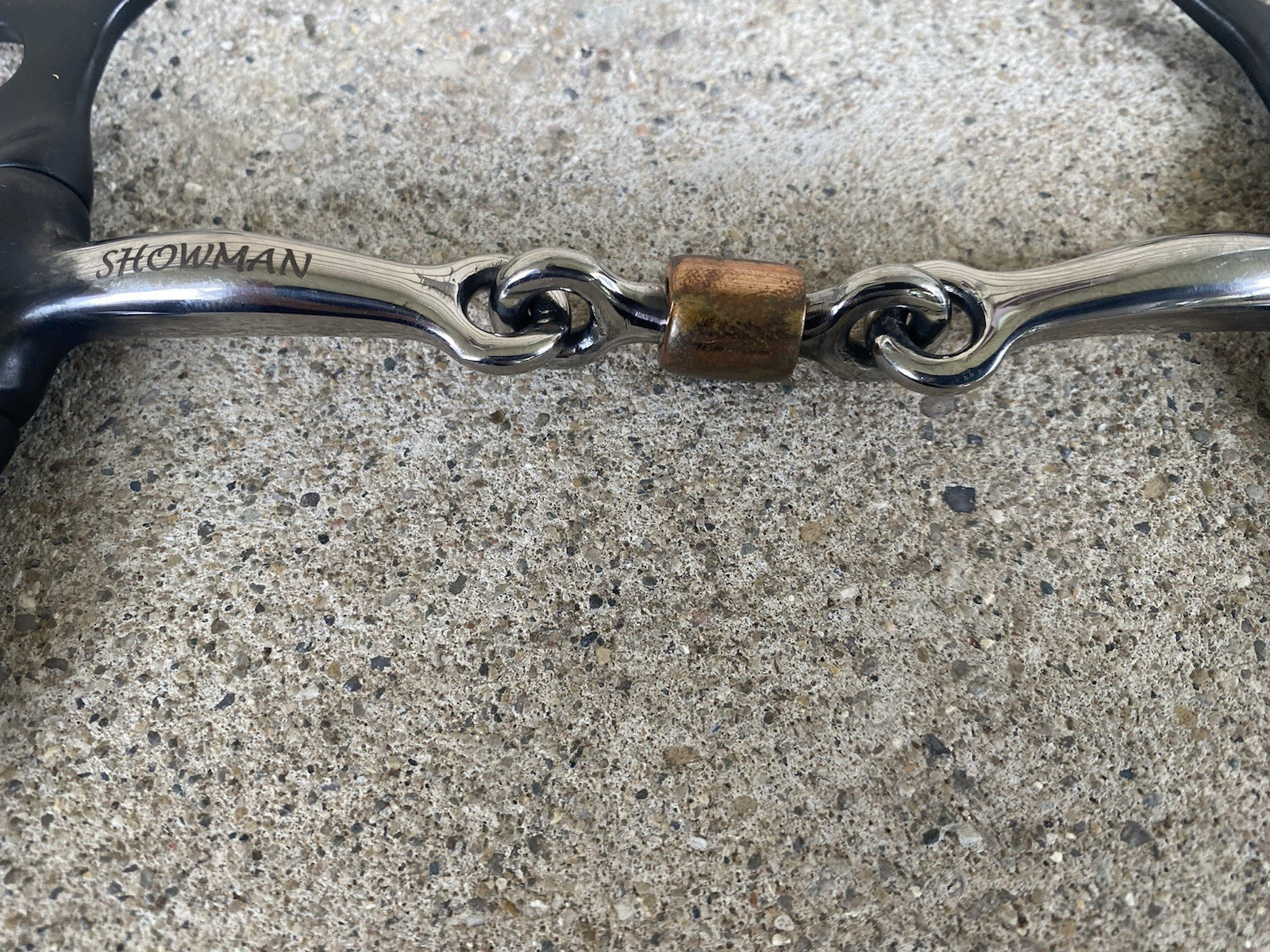 5" dotted  Western Argentine snaffle bit w/double jointed roller dog bone mouth