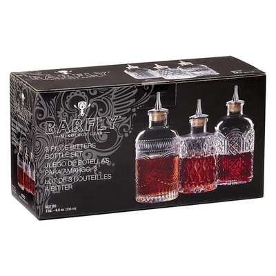 Barfly Bitters Bottle Set Of 3 - M37186/M37187/M37188 Glass 6.8 Oz 200 Ml Set