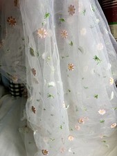 White Daisy Embroidered Tulle Fabric Sheer Floral Mesh Lace Craft 2YD x 68  W