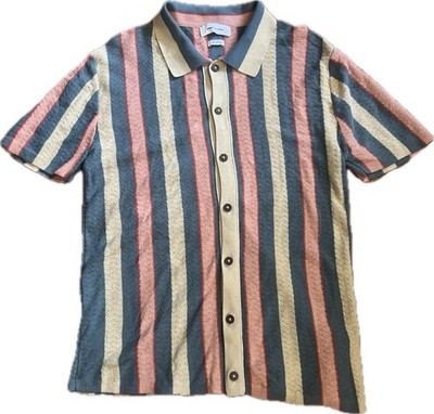 Urban Outfitters Vertical Stripe Pastel Short Sleeve Button Knit Shirt Men's L