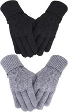 2 Pairs Women  s Thermal Knit Gloves Winter Warm Stretchy Cold Weather