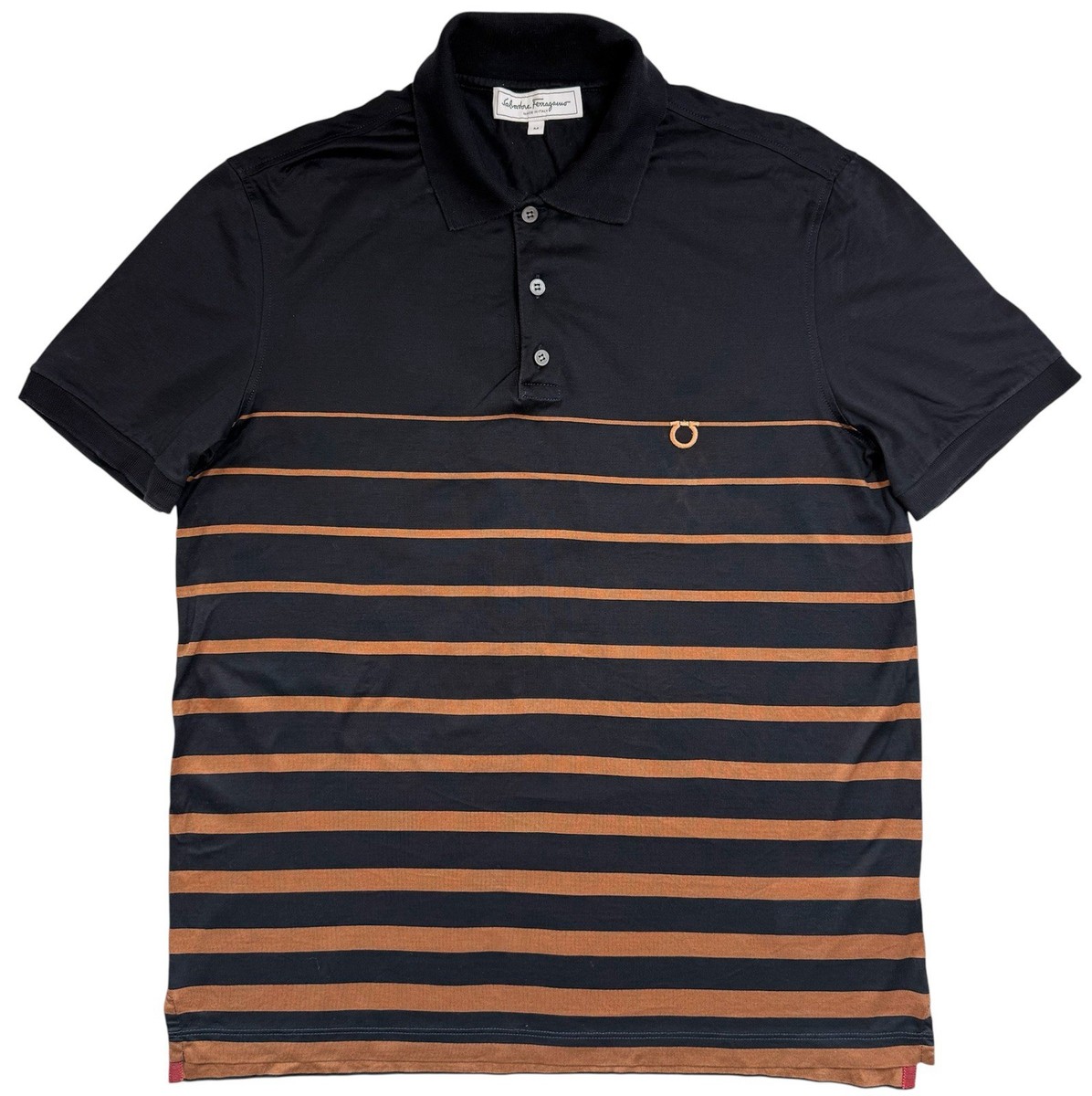 Salvatore Ferragamo Men's Polo Shirt Navy Brown Striped Size M Salvatore Ferragamo Men's Polo Shirt Navy Brown Striped Size M