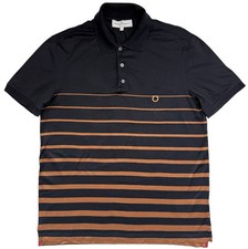 Salvatore Ferragamo Men  s Polo Shirt Navy Brown Striped Size M Excellent