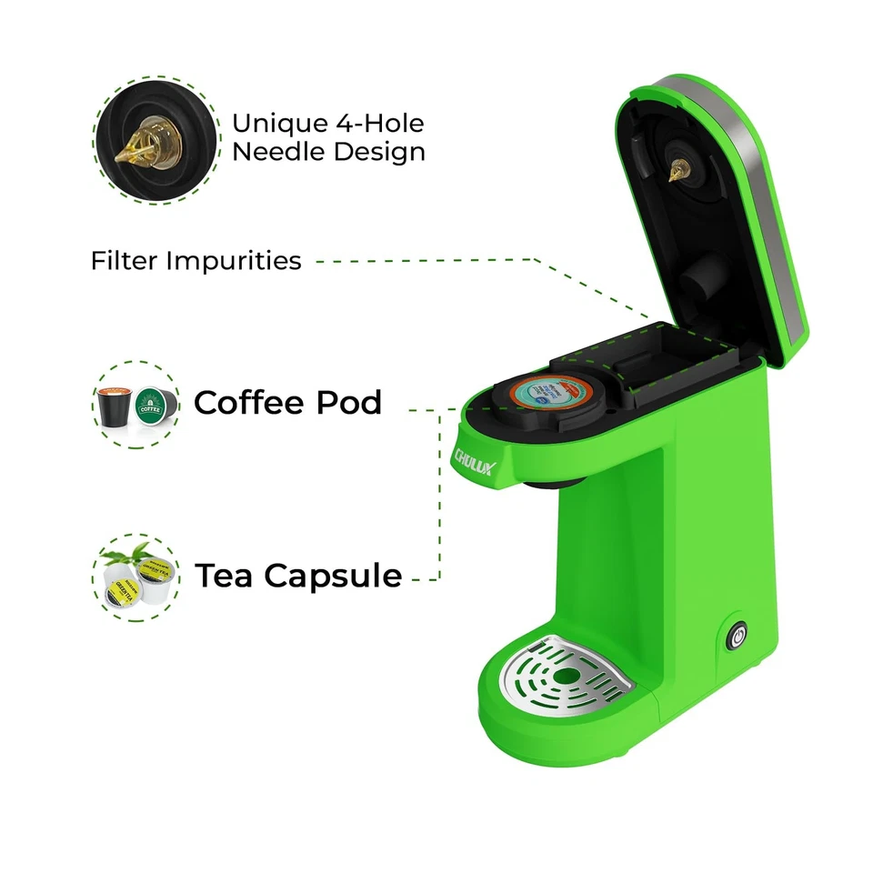 CHULUX Cafetera de un solo servicio con bandeja de goteo extraíble, verde Foto 4 de 4