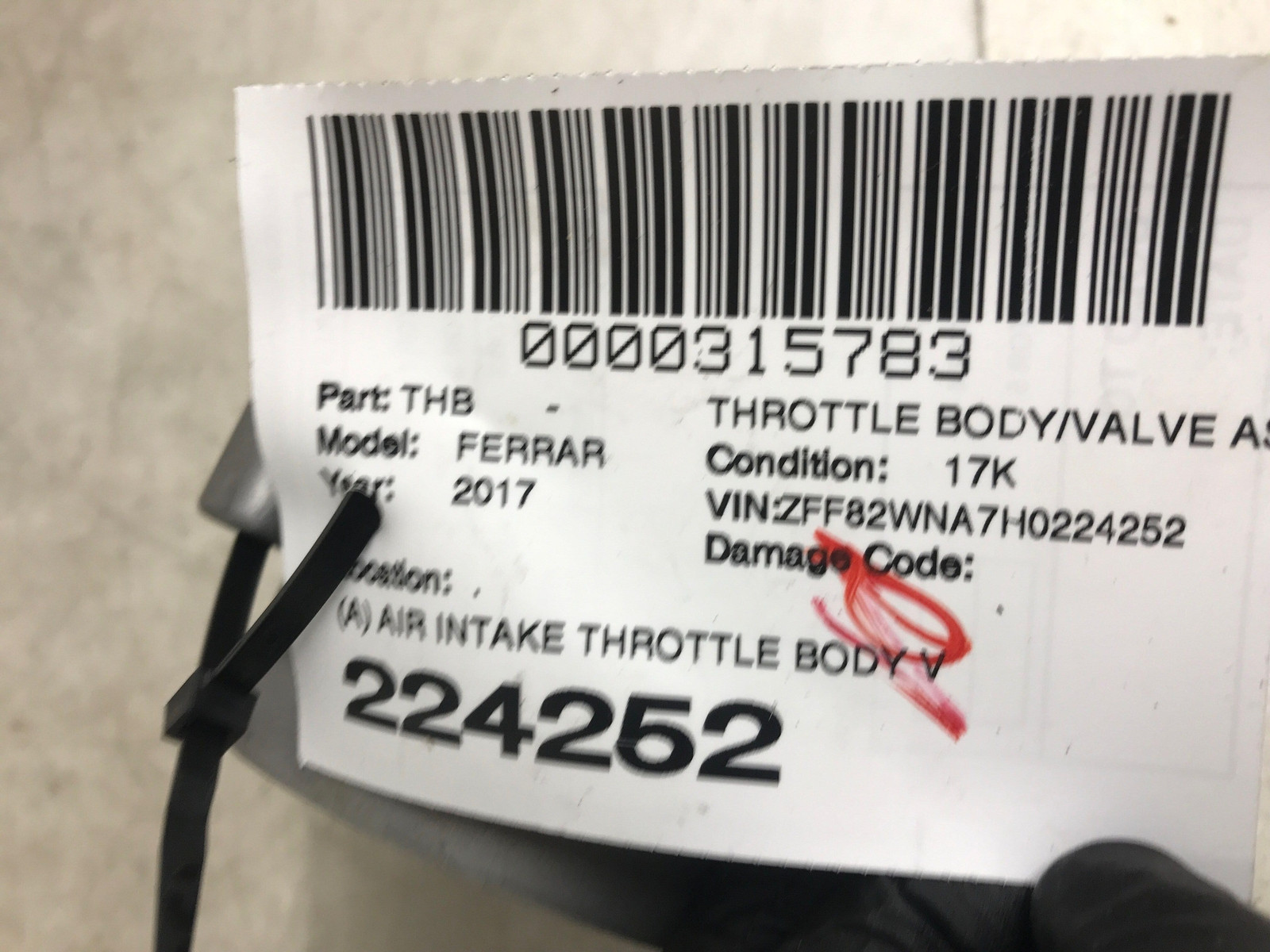 Ferrari GTC4Lusso T 2017-2020 Throttle body hose P/N 331005