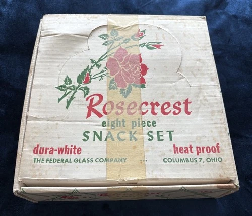 Rosecrest Vintage 8 Piece Snack Set by Federal Glass Company Roses