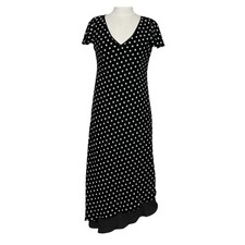 Retro Mod Pinup Y2K Womens Dress 12 Black White Polka Dot Asymmetric Tiered
