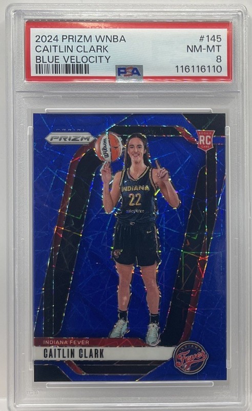 2024 PANINI PRIZM WNBA BLUE VELOCITY #145 CAITLIN CLARK ROOKIE RC PSA 8 NM-MT